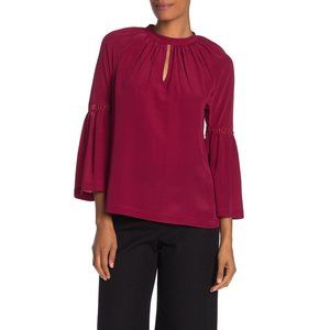 NWT Womens Size XS Trina Turk Red Garnet Brinley Pure Silk Bell Sleeve Blouse